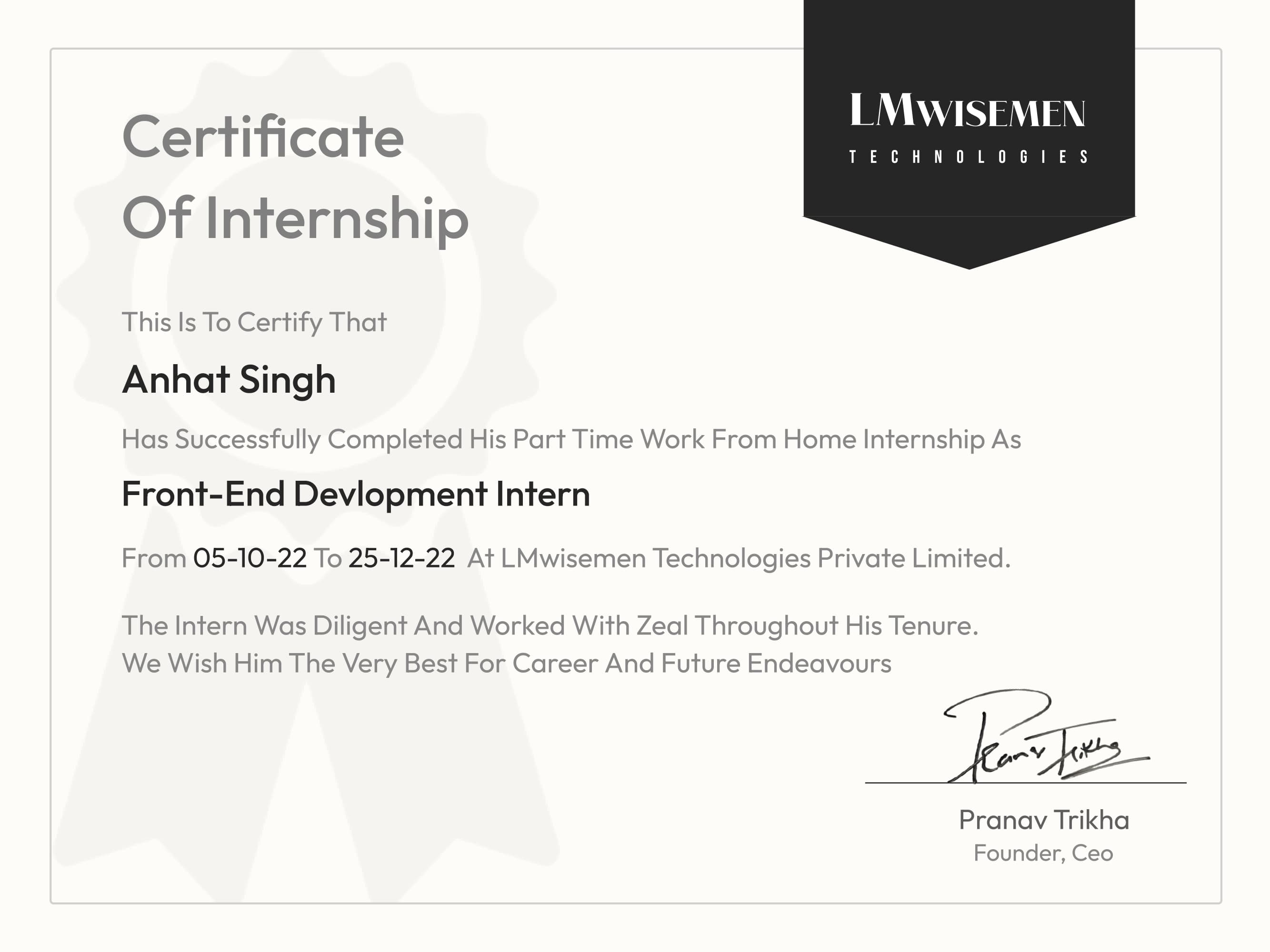 Certificate of Completion